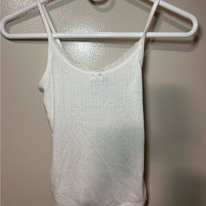 Women's White Lace-Trim Ribbed Camisole Tank Top-XXS
